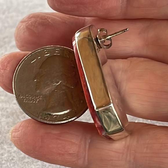 Al Yazzie Coral & Sterling Earrings - Picture 3 of 5